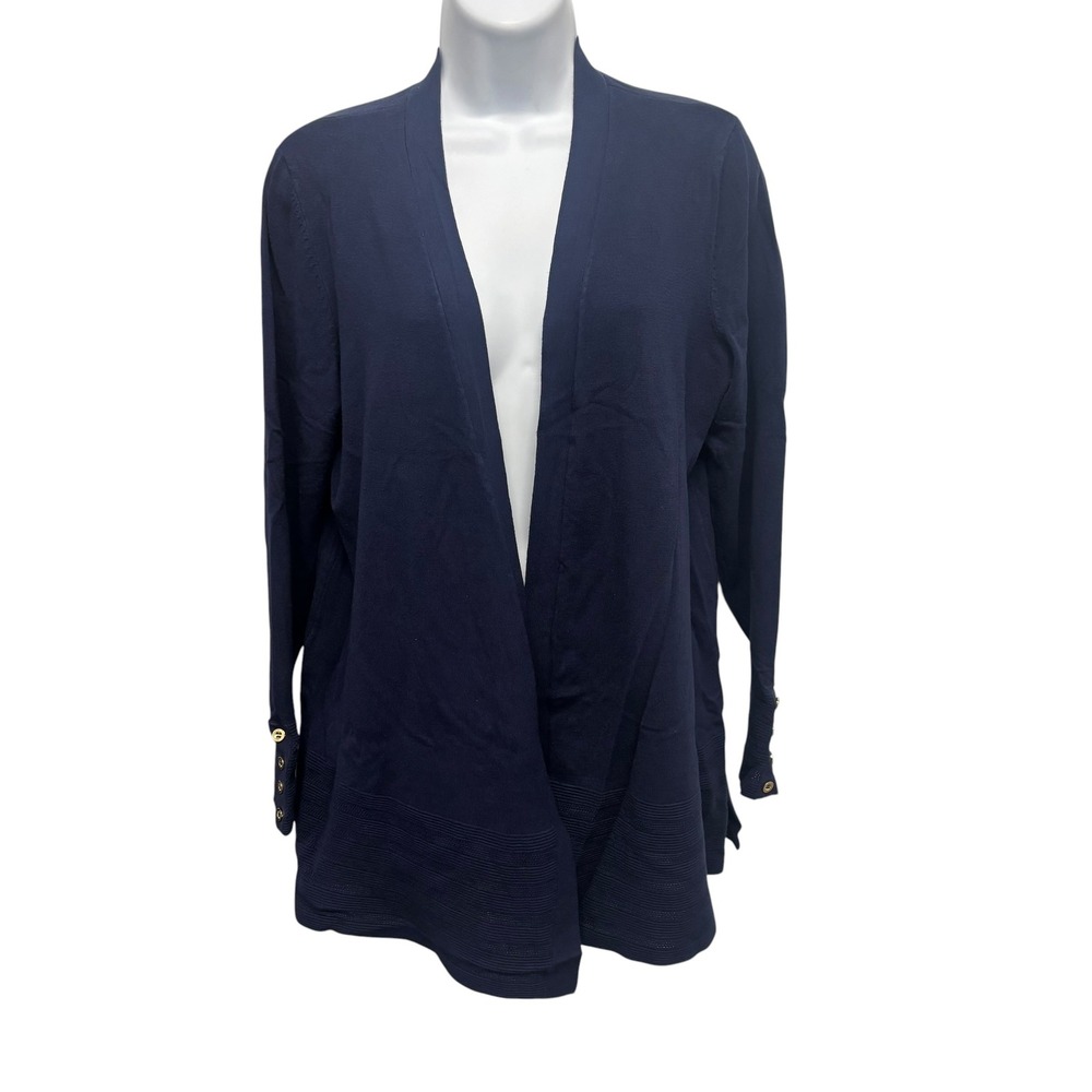Charter Club Womens Navy Blue Open Front Cardigan Gold Button Cuff Sweater M